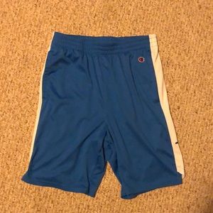 blue and white champion shirt